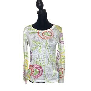 Before + Again Floral Burnout Long Sleeve Top Artsy Colorful BOHO Women Size S